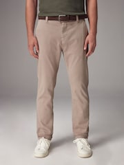 Stone Slim Fit Belted Soft Touch Textured Trousers - Image 1 of 7