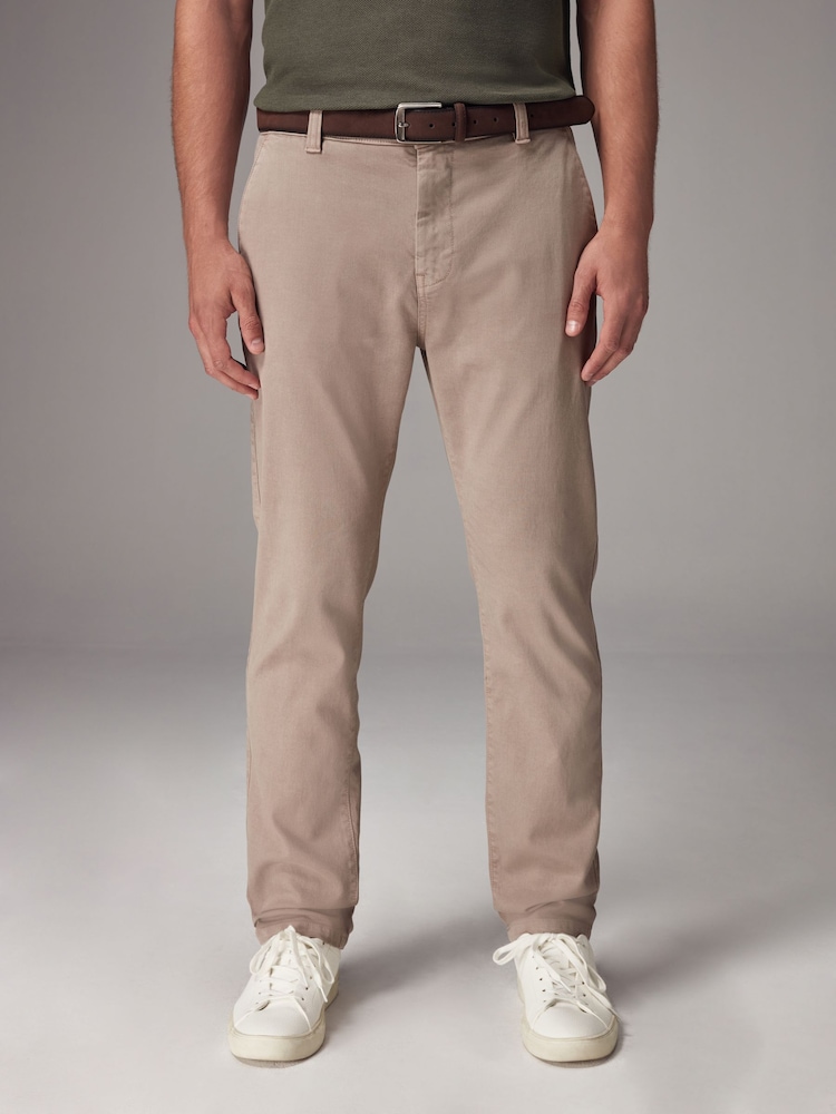 Stone Slim Fit Belted Soft Touch Textured Trousers - Image 1 of 7