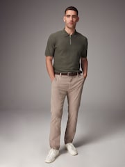 Stone Slim Fit Belted Soft Touch Textured Trousers - Image 2 of 7