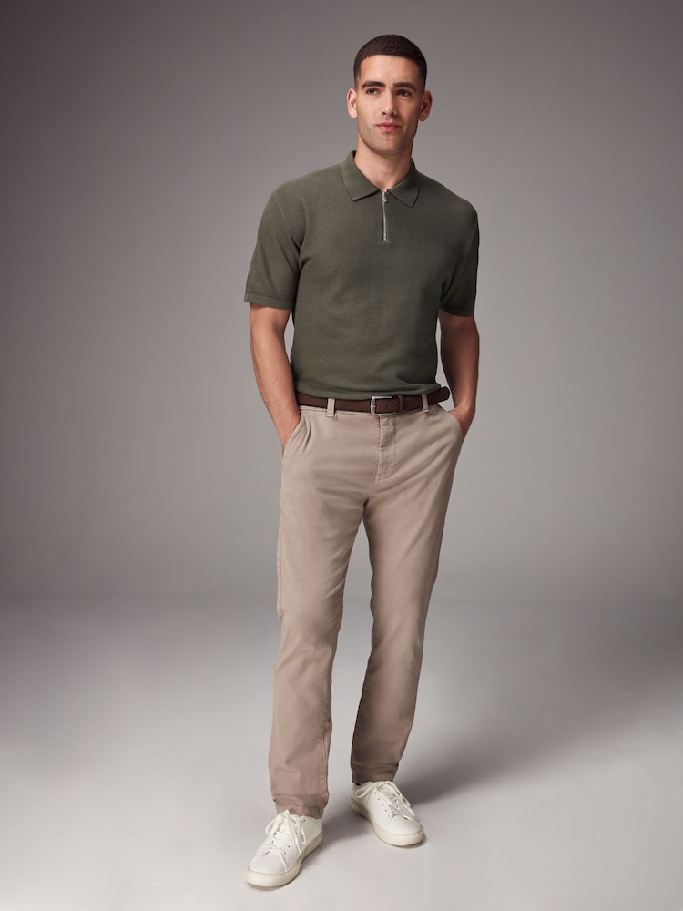 Stone Slim Fit Belted Soft Touch Textured Trousers - Image 2 of 7