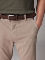 Stone Slim Fit Belted Soft Touch Textured Trousers - Image 4 of 7