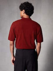 Rust Red/Orange Regular Fit 100% Cotton Knitted Textured Stripe Polo Shirt - Image 2 of 8