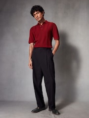 Rust Red/Orange Regular Fit 100% Cotton Knitted Textured Stripe Polo Shirt - Image 3 of 8