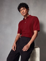 Rust Red/Orange Regular Fit 100% Cotton Knitted Textured Stripe Polo Shirt - Image 4 of 8