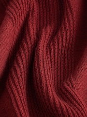 Rust Red/Orange Regular Fit 100% Cotton Knitted Textured Stripe Polo Shirt - Image 8 of 8