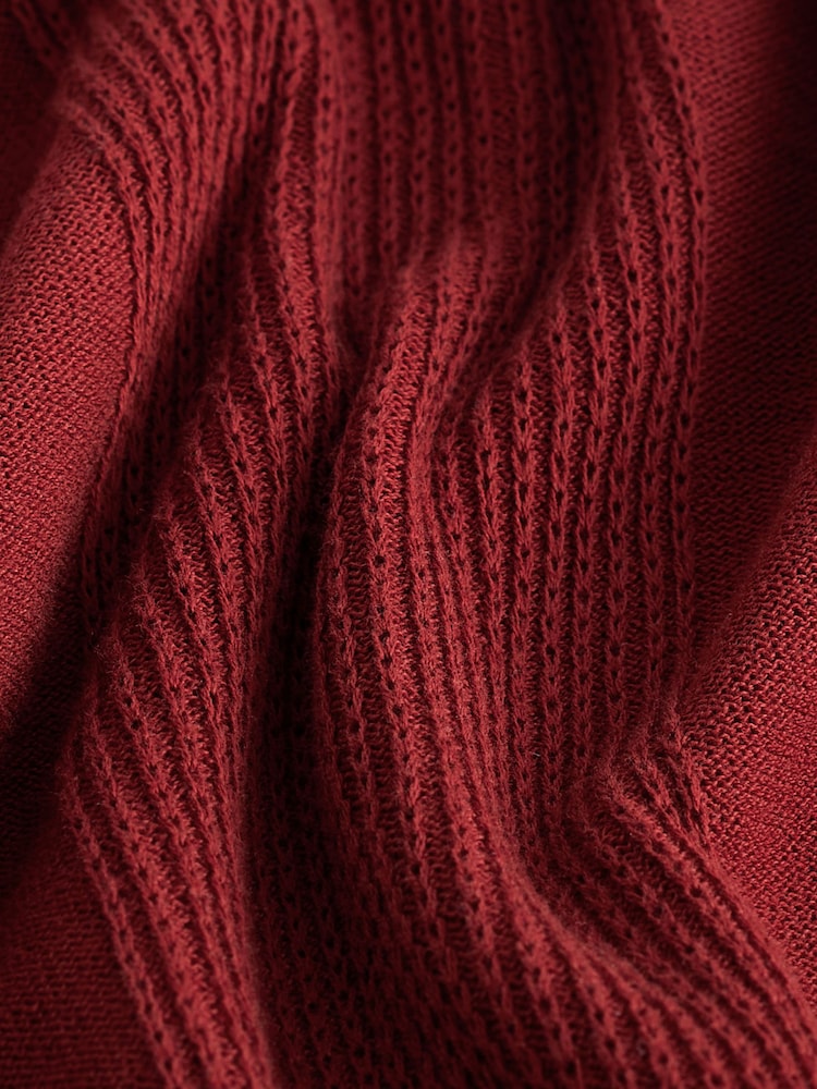 Rust Red/Orange Regular Fit 100% Cotton Knitted Textured Stripe Polo Shirt - Image 8 of 8