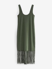 Khaki Green Fringe Summer Midi Dress - Image 5 of 6