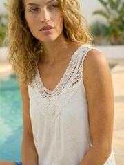 Roman White Cotton Crochet Trim Vest - Image 1 of 4