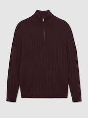 Reiss Bordeaux Melange Howard Cashmere Cable-Knit Half-Zip Jumper - Image 2 of 6