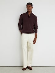 Reiss Bordeaux Melange Howard Cashmere Cable-Knit Half-Zip Jumper - Image 4 of 6