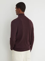 Reiss Bordeaux Melange Howard Cashmere Cable-Knit Half-Zip Jumper - Image 5 of 6