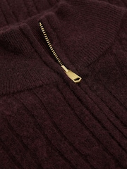 Reiss Bordeaux Melange Howard Cashmere Cable-Knit Half-Zip Jumper - Image 6 of 6
