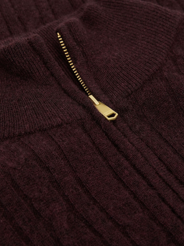 Reiss Bordeaux Melange Howard Cashmere Cable-Knit Half-Zip Jumper - Image 6 of 6 Reiss Bordeaux Melange Howard Cashmere Cable-Knit Half-Zip Jumper - Image 6 of 6