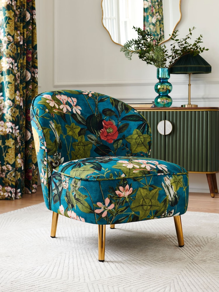 Clarke & Clarke Passiflora Kingfisher Blue Meteo Accent Chair - Image 1 of 7