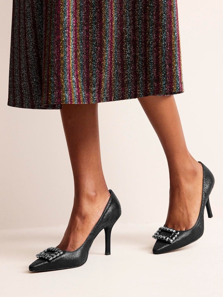 Boden Black Jewelled Heeled Court Shoes - Image 1 of 4