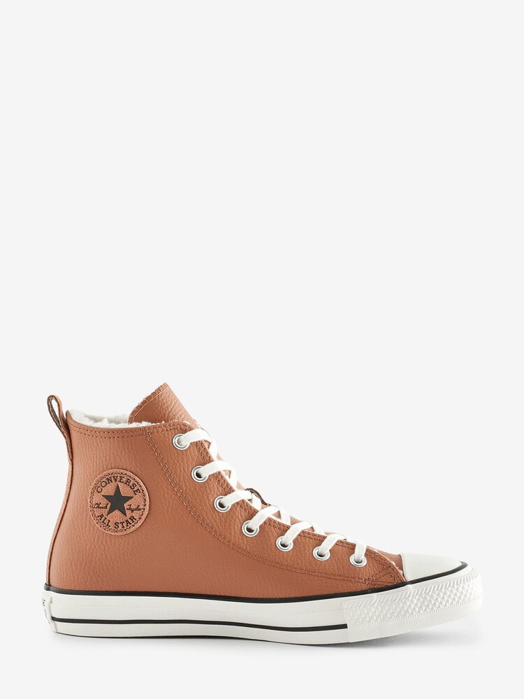 Converse Sand Fleece Lined All Star High Top Trainers - Image 1 of 10