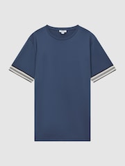 Reiss Blue Night Dune Mercerised Cotton Striped T-Shirt - Image 2 of 5