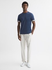 Reiss Blue Night Dune Mercerised Cotton Striped T-Shirt - Image 3 of 5