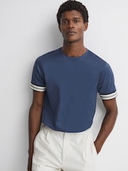 Reiss Blue Night Dune Mercerised Cotton Striped T-Shirt - Image 4 of 5