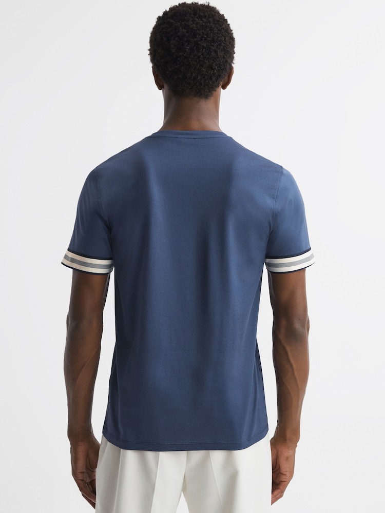 Reiss Blue Night Dune Mercerised Cotton Striped T-Shirt - Image 5 of 5