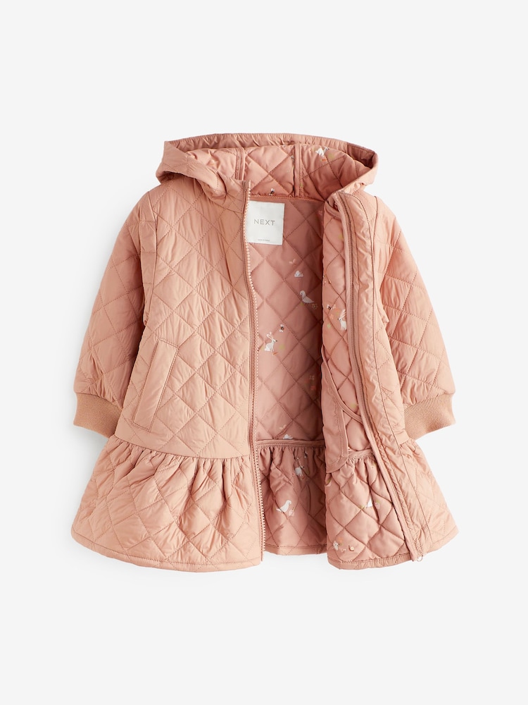 Camel Brown Shower Resistant Skirted Quilted Coat (3mths-7yrs) - Image 6 of 11