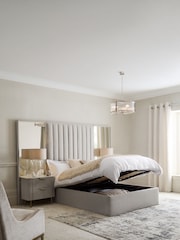 Contemporary Blend Light Natural Cerys Upholstered Hotel Bed Frame with Ottoman Storage and Mirrors - Image 2 of 8