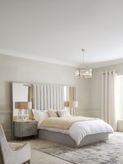 Contemporary Blend Light Natural Cerys Upholstered Hotel Bed Frame with Ottoman Storage and Mirrors - Image 3 of 8