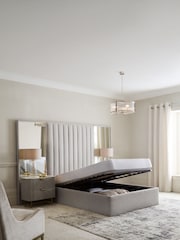 Contemporary Blend Light Natural Cerys Upholstered Hotel Bed Frame with Ottoman Storage and Mirrors - Image 5 of 8