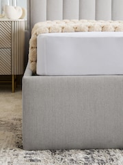 Contemporary Blend Light Natural Cerys Upholstered Hotel Bed Frame with Ottoman Storage and Mirrors - Image 6 of 8