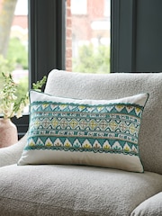 Nina Campbell Teal Blue Obi Embroidered Cushion - Image 1 of 5