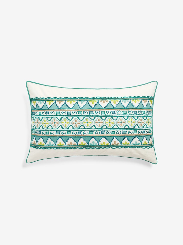 Nina Campbell Teal Blue Obi Embroidered Cushion - Image 2 of 5