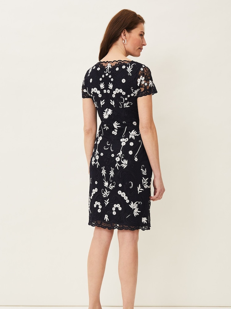 Phase Eight Blue Floris Embroidered Dress - Image 2 of 6