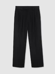 marine - Pantalons plissés Reiss Farrel en flanelle de laine en mélange, coupe décontractée - Image 2 sur 6