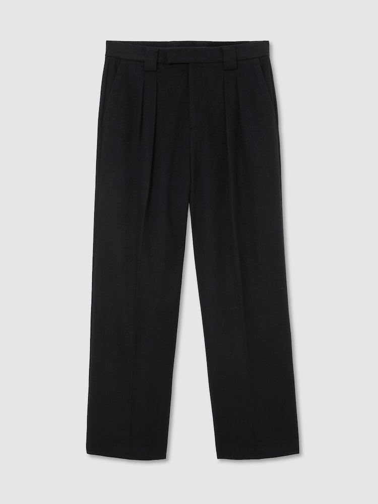 marine - Pantalons plissés Reiss Farrel en flanelle de laine en mélange, coupe décontractée - Image 2 sur 6