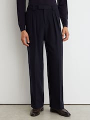 marine - Pantalons plissés Reiss Farrel en flanelle de laine en mélange, coupe décontractée - Image 3 sur 6