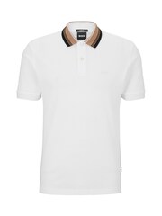 BOSS White Striped Collar Sim Fit Polo Shirt - Image 1 of 5