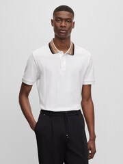 BOSS White Striped Collar Sim Fit Polo Shirt - Image 3 of 5