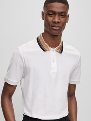 BOSS White Striped Collar Sim Fit Polo Shirt - Image 4 of 5