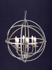 Searchlight Satin Silver Provident 6 Light Cage Ceiling Light Pendant - Image 1 of 1
