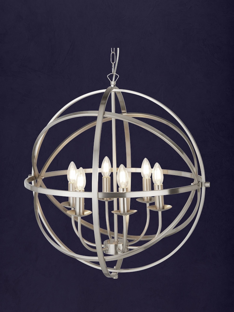Searchlight Satin Silver Provident 6 Light Cage Ceiling Light Pendant - Image 1 of 1