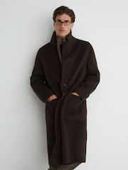 Reiss Dark Brown Eclipse Wool-Blend Blindseam Relaxed-Fit Coat - Image 1 of 8