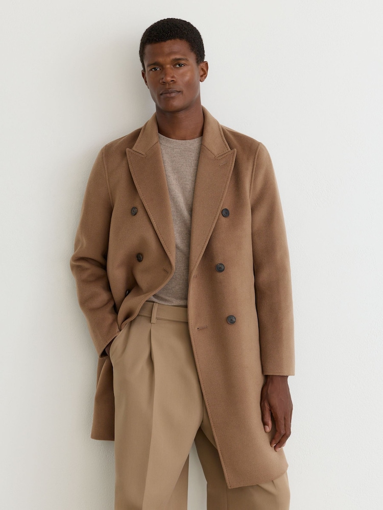 Reiss Camel Brown Dusk Wool-Blend Double-Breasted Epsom Overcoat - Image 1 of 8