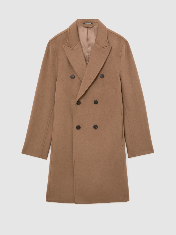 Reiss Camel Brown Dusk Wool-Blend Double-Breasted Epsom Overcoat - Image 2 of 8