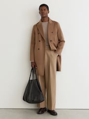 Reiss Camel Brown Dusk Wool-Blend Double-Breasted Epsom Overcoat - Image 4 of 8