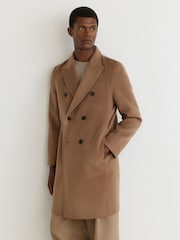 Reiss Camel Brown Dusk Wool-Blend Double-Breasted Epsom Overcoat - Image 6 of 8