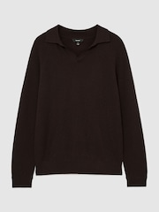 Reiss Chocolate Brown Spence Textured-Knit Open-Collar Jumper with Wool - Image 2 of 6