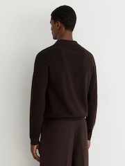 Reiss Chocolate Brown Spence Textured-Knit Open-Collar Jumper with Wool - Image 5 of 6