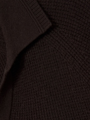 Reiss Chocolate Brown Spence Textured-Knit Open-Collar Jumper with Wool - Image 6 of 6