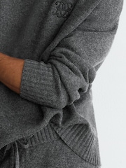 Reiss Charcoal Grey Archibald Monogram Embroidered Relaxed Wool Jumper - Image 3 of 8