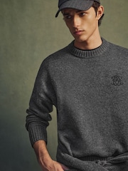 Reiss Charcoal Grey Archibald Monogram Embroidered Relaxed Wool Jumper - Image 4 of 8